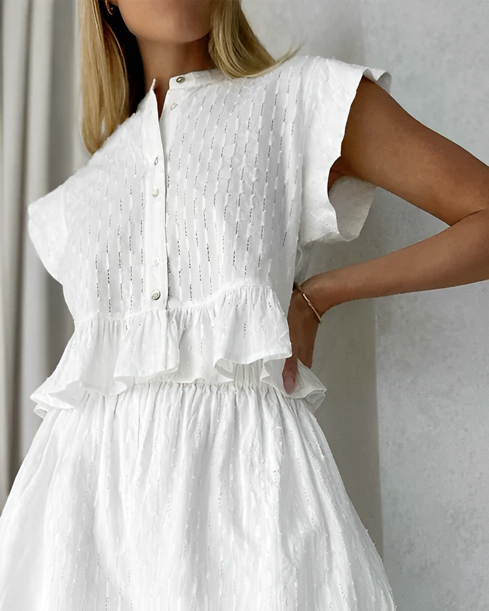 Wome's Summer Two Piece Set with Ruffles in Cuff and Hem