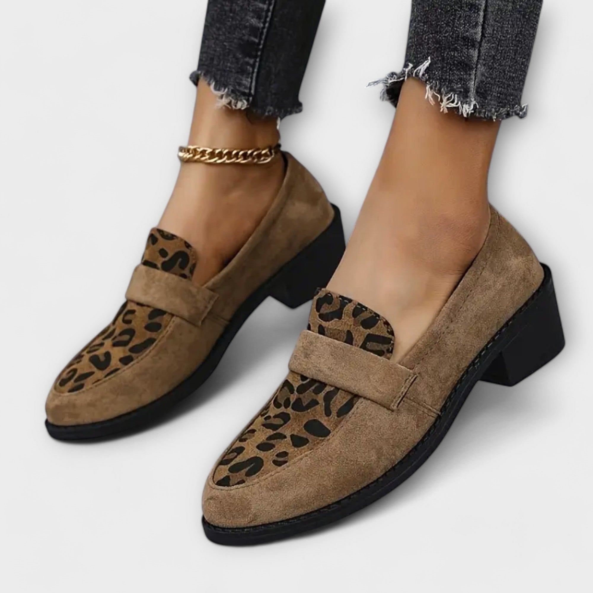 Women's Suede Loafers with Leopard Design