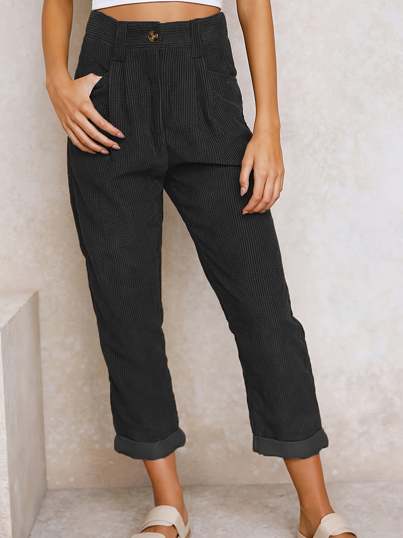 Women's Corduroy Pants with High Waisted