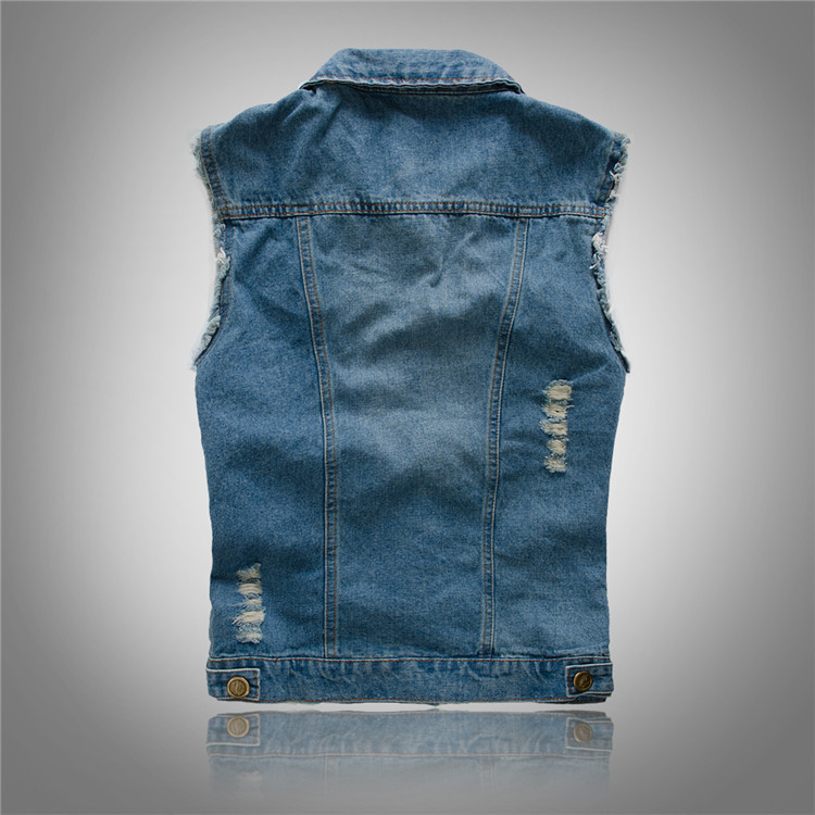 Men's Denim Vest with Gold Buttons and Ripped Style