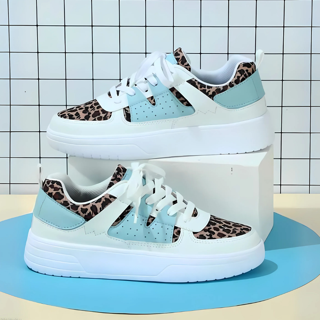 Women's Platform Sneakers with Color Block Panels and Lace-Up
