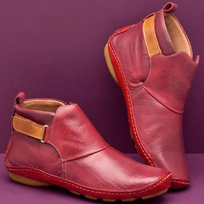 Women's Vegan Leather Ankle Boots with Side Strap and Stitch Detailing