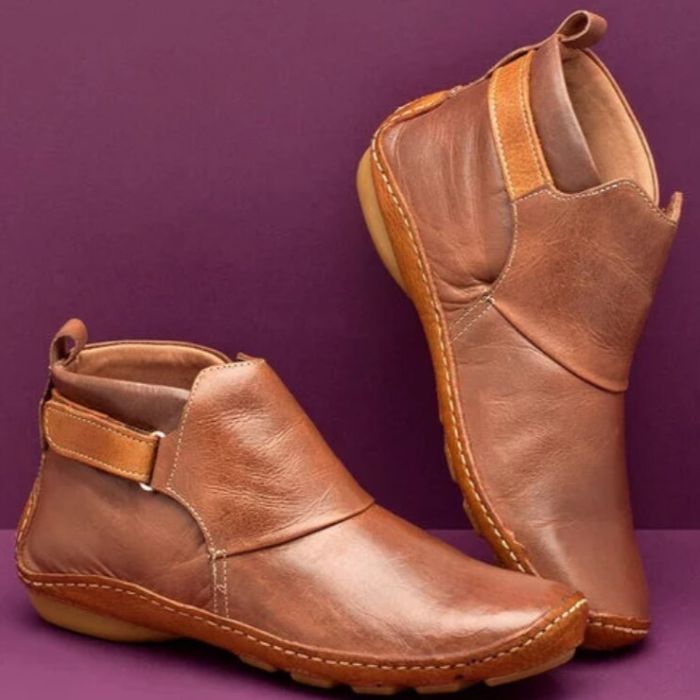 Women's Vegan Leather Ankle Boots with Side Strap and Stitch Detailing