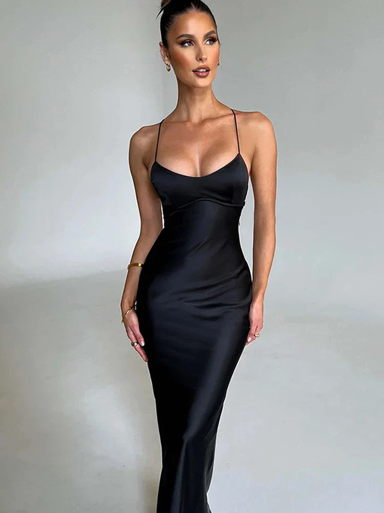 Women's Summer Bodycon Dress with Spaghetti Straps and Smooth Fabric