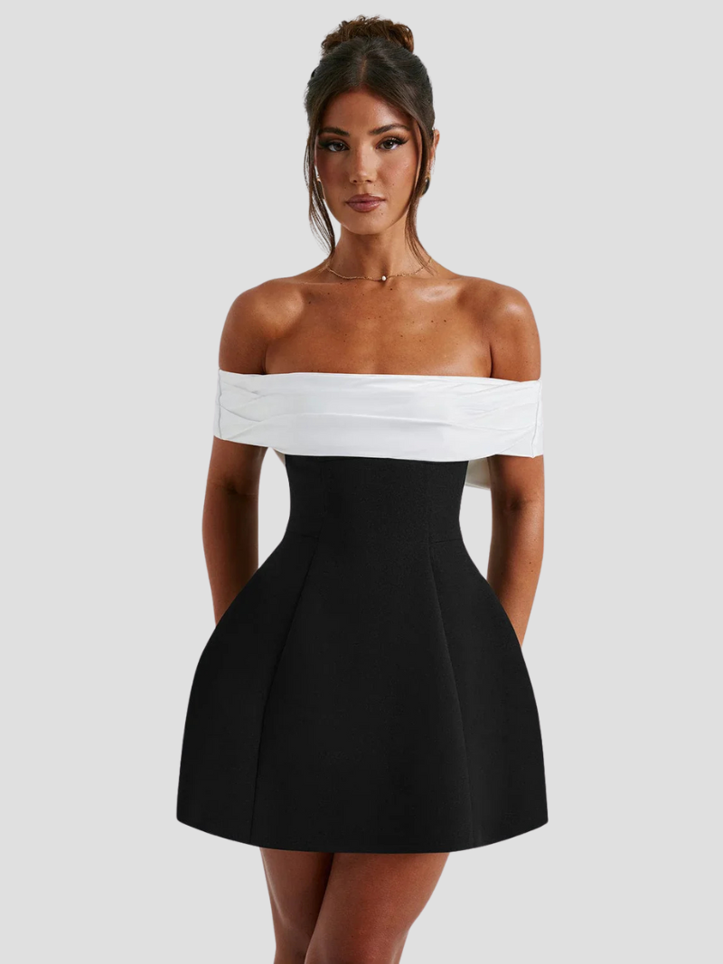 Women's Summer Formal Mini Dress with Off Shoulder and Bow Detail