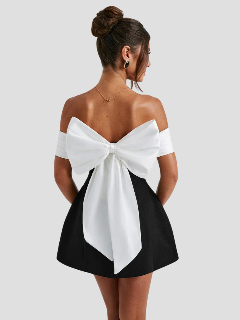 Women's Summer Formal Mini Dress with Off Shoulder and Bow Detail