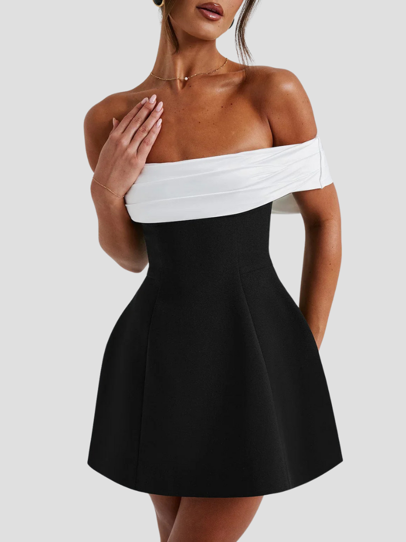 Women's Summer Formal Mini Dress with Off Shoulder and Bow Detail