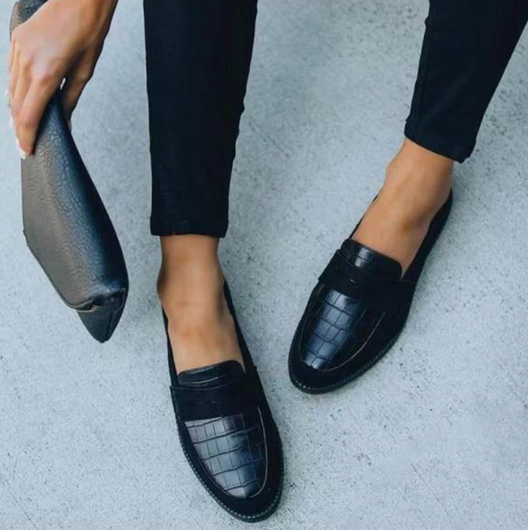 Women's Vegan Leather Loafers with Textured and Glossy Style
