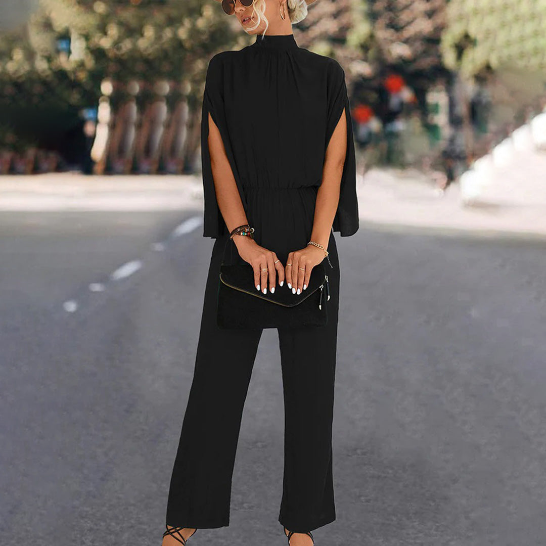 Women' Summer Jumpsuit with High Neck and Slit Sleeves