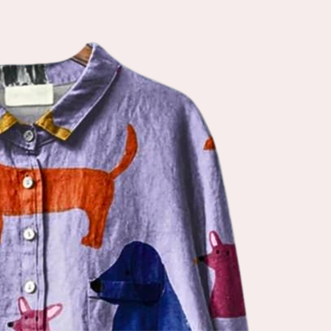 Women's Folded Sleeves Shirt with Animal Print and Half Buttons