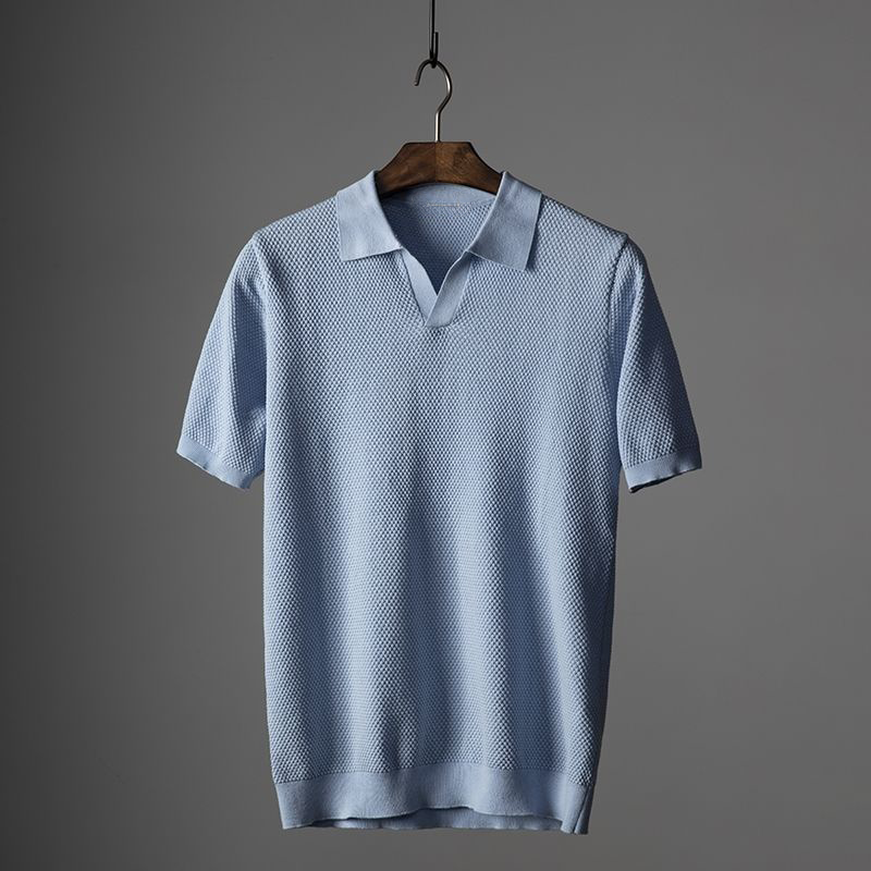 Men's Summer Knit Polo Shirt with Short Sleeves