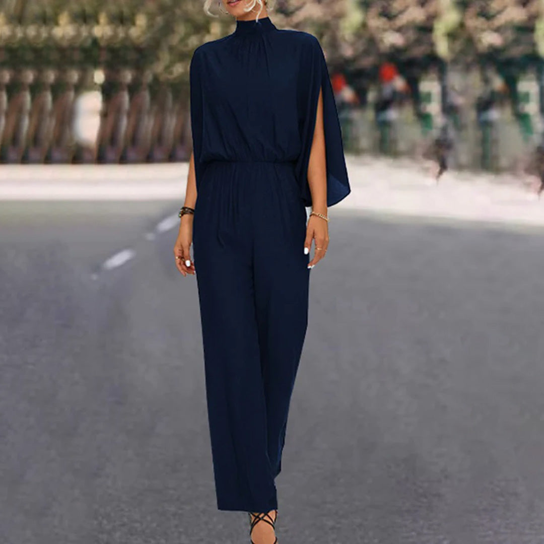 Women' Summer Jumpsuit with High Neck and Slit Sleeves