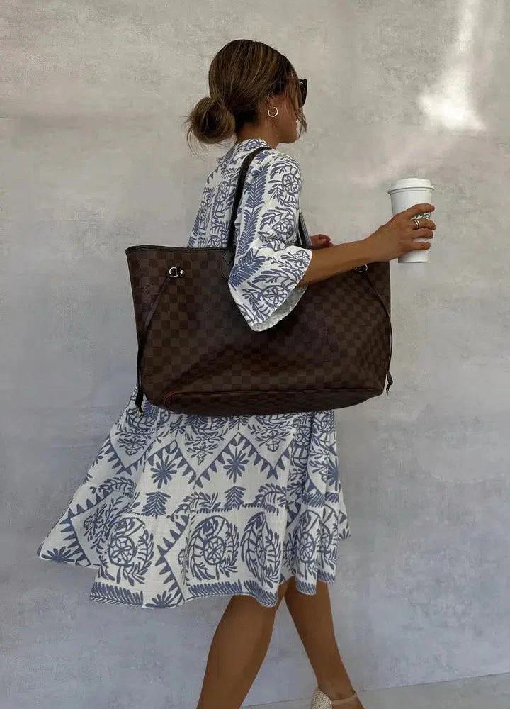 Women's Summer Boho Print Midi Dress with V-neck