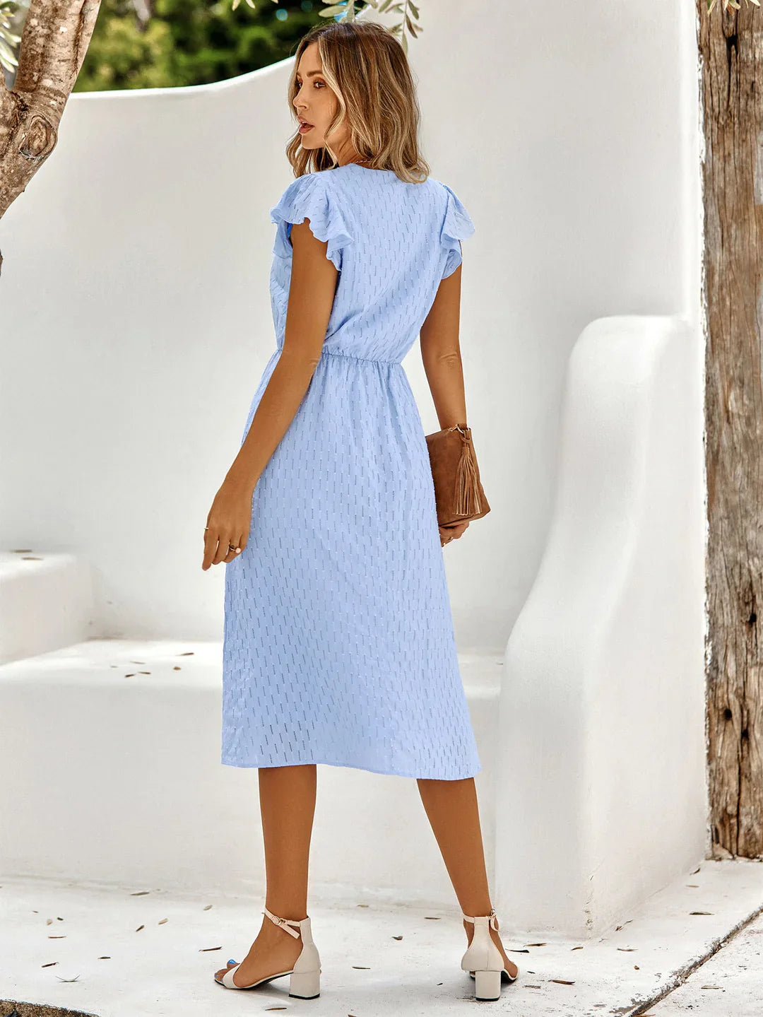 Women's Summer Midi Dress with Ruffles and V-neck