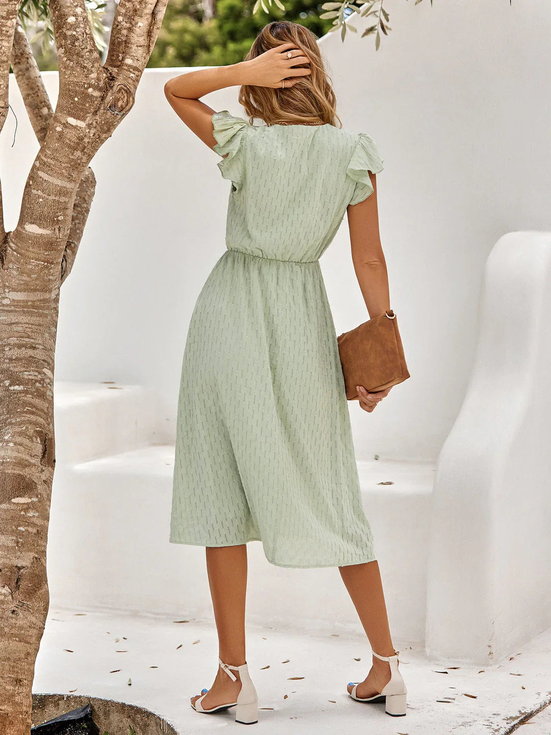 Women's Summer Midi Dress with Ruffles and V-neck