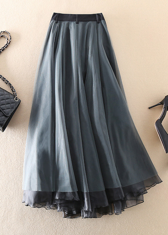 Women's High-Waisted Long Skirt with Sheer Overlay and Belted Waist