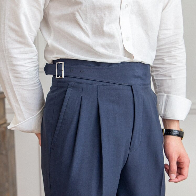 Men's High Waisted Trouser with Buckle Closure