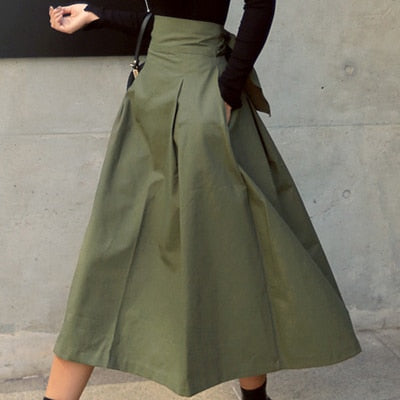 Women's High Waisted Long Skirt with Bow Tie at the Back