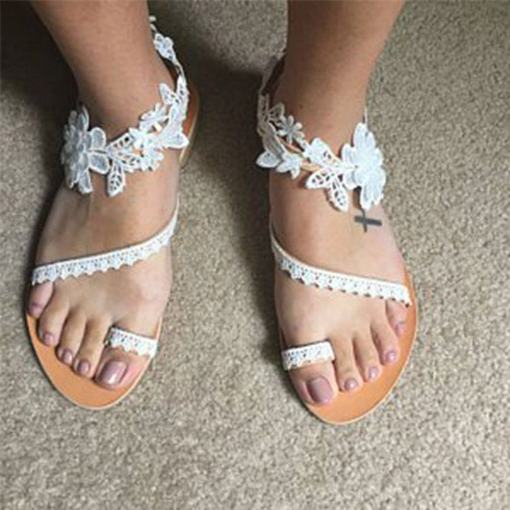 Women's Summer Flat Sandals with Wraparound Lace Strap