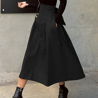 Women's High Waisted Long Skirt with Bow Tie at the Back