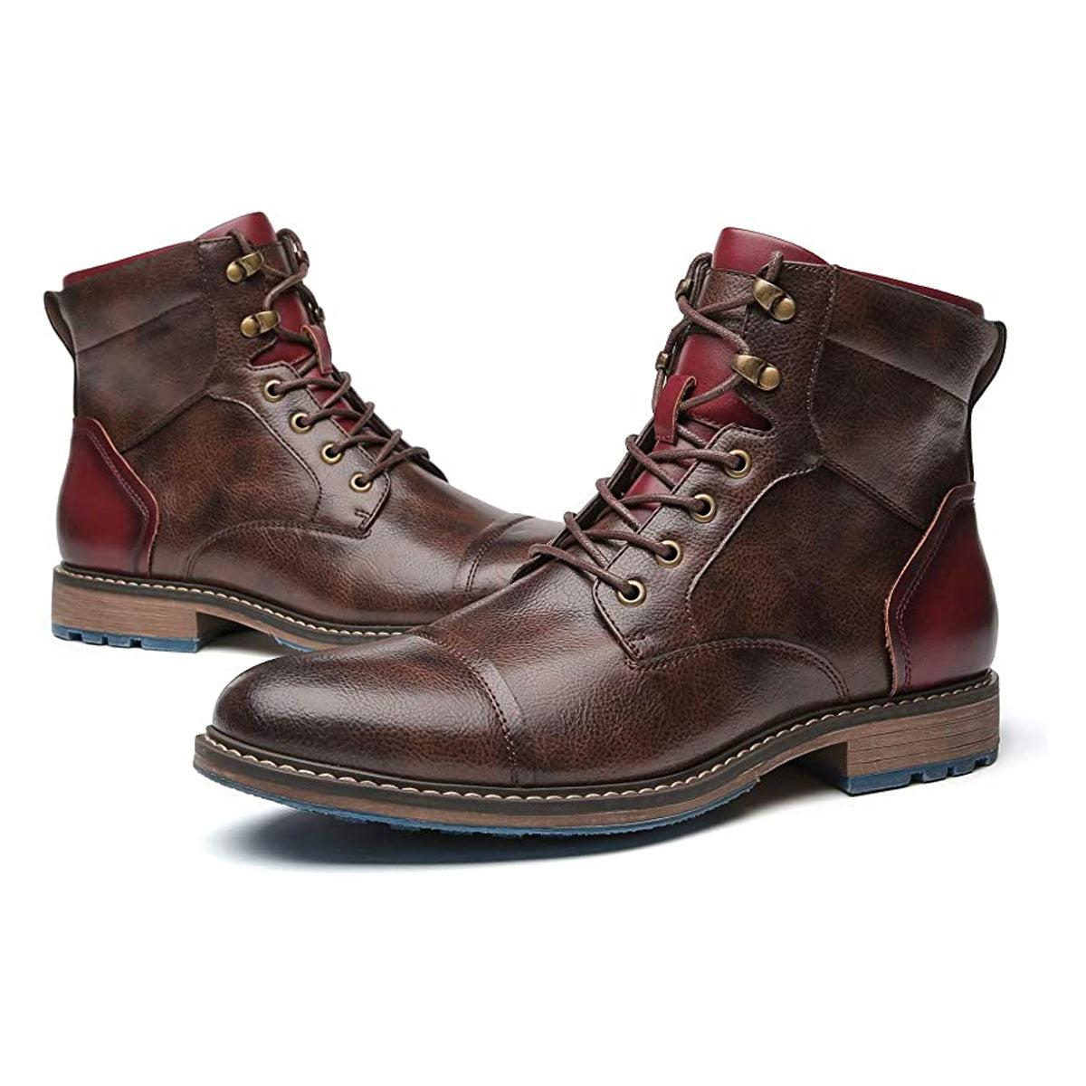 Men's Vegan Leather Oxford Boots with Lace Up and Zipper