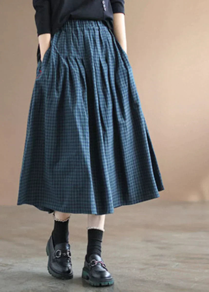 Women's Summer Long Skirt with Checkered Print and Elastic Waist