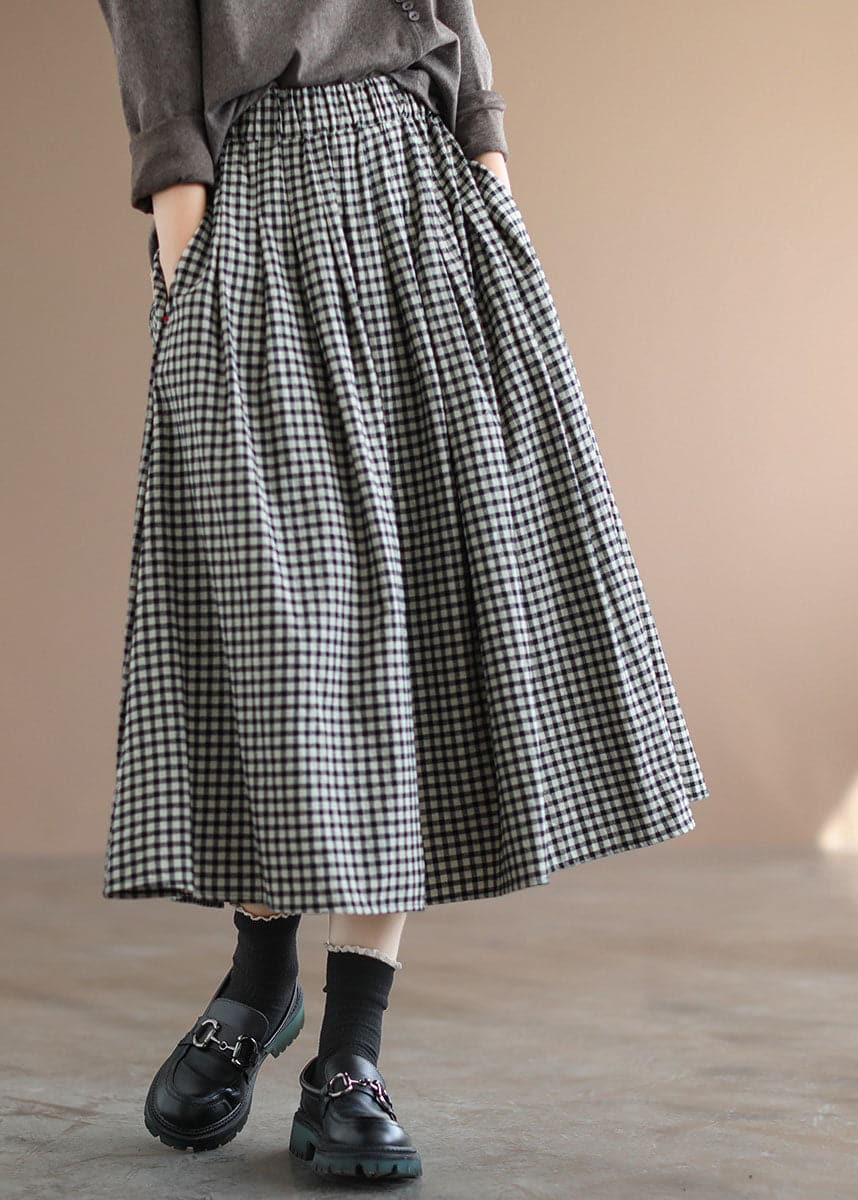 Women's Summer Long Skirt with Checkered Print and Elastic Waist
