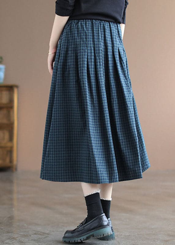 Women's Summer Long Skirt with Checkered Print and Elastic Waist