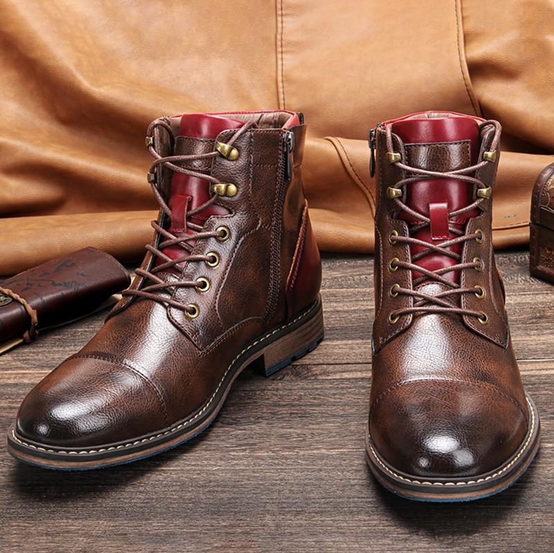 Men's Vegan Leather Oxford Boots with Lace Up and Zipper