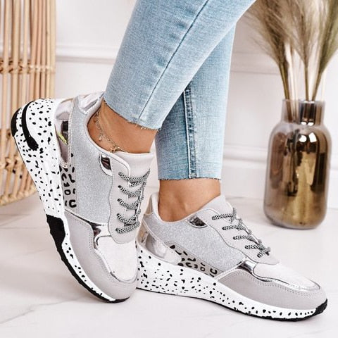Women's Chunky Sneakers with Dalmatian-Print Soles and Lace-Up