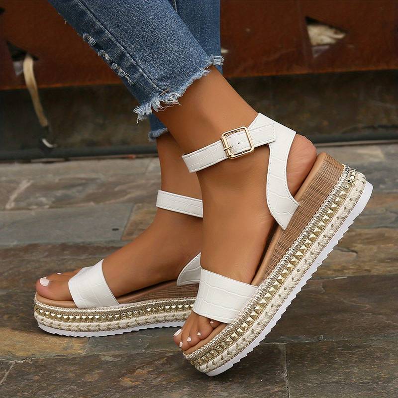 Women's Summer Platform Sandals with Ankle Strap and Textured Sole