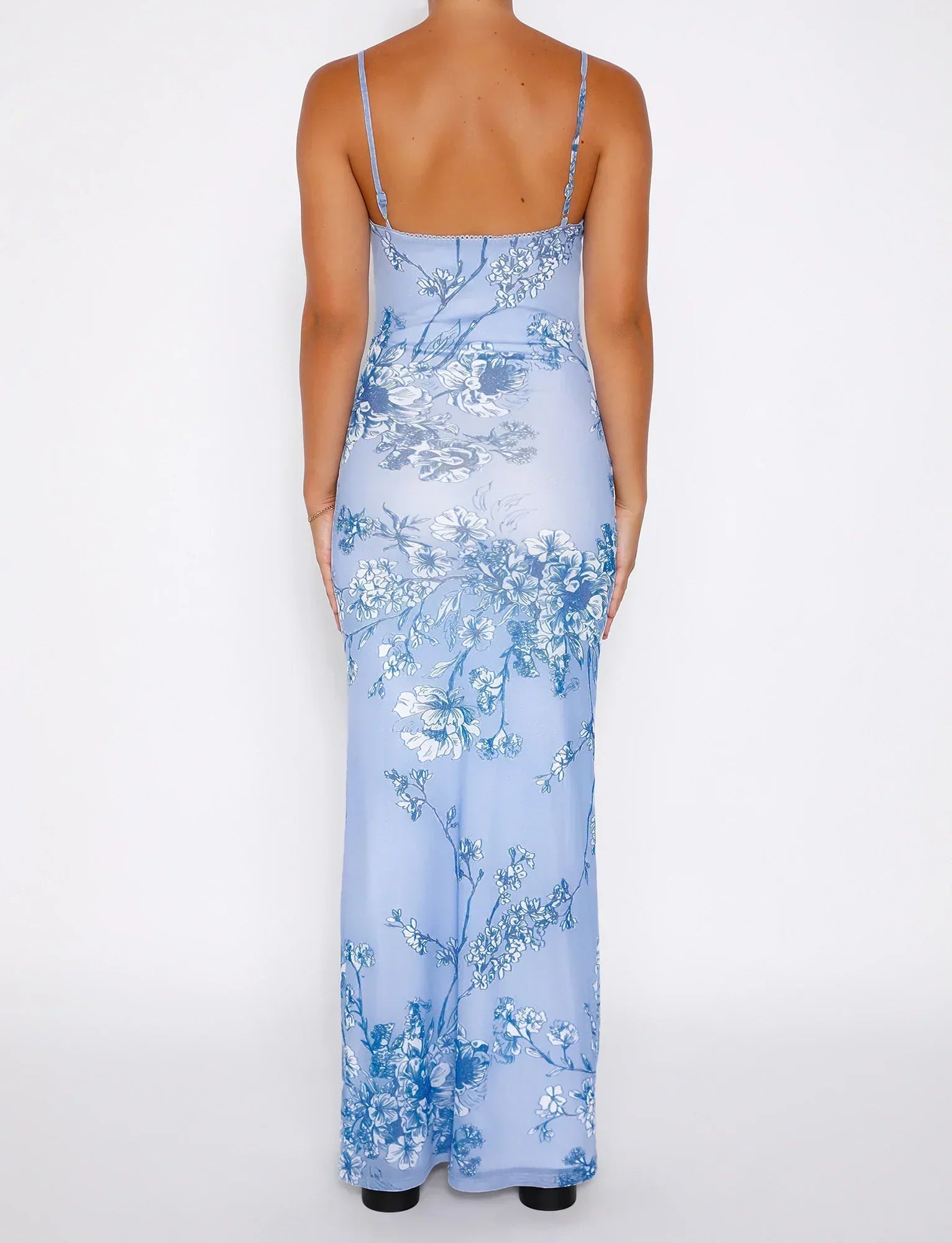 Women's Summer Bodycon Long Dress with Floral Print and Spaghetti Strap