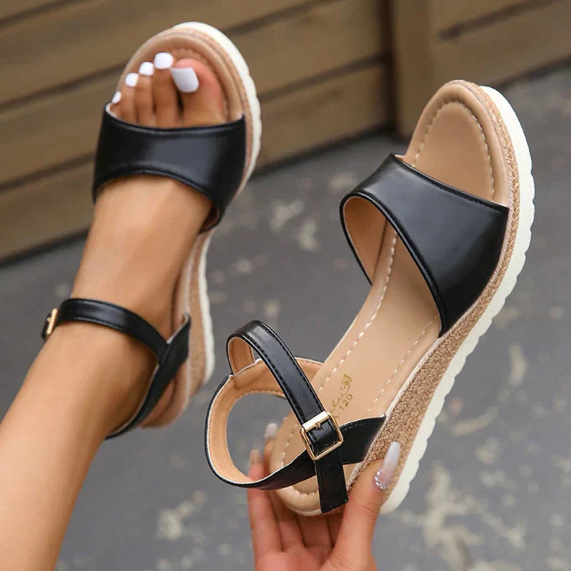 Women's Summer Open Toe Wedge Sandals with Strap Closure