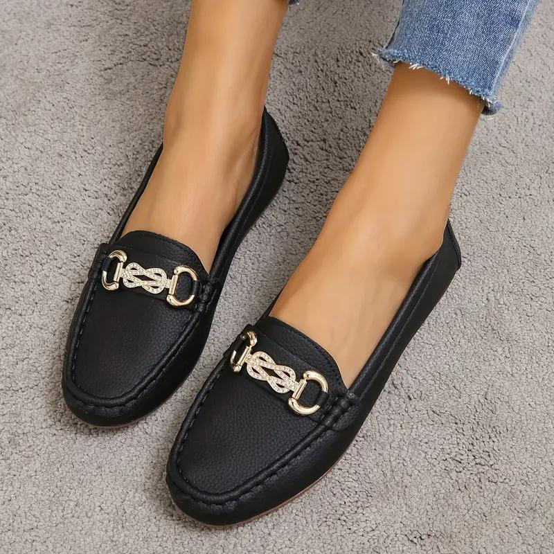 Women's Vegan Leather Loafers with Gold Accent and Stitch Detail