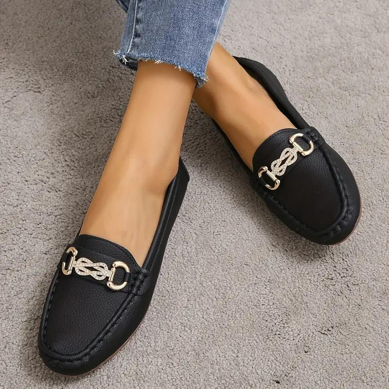 Women's Vegan Leather Loafers with Gold Accent and Stitch Detail