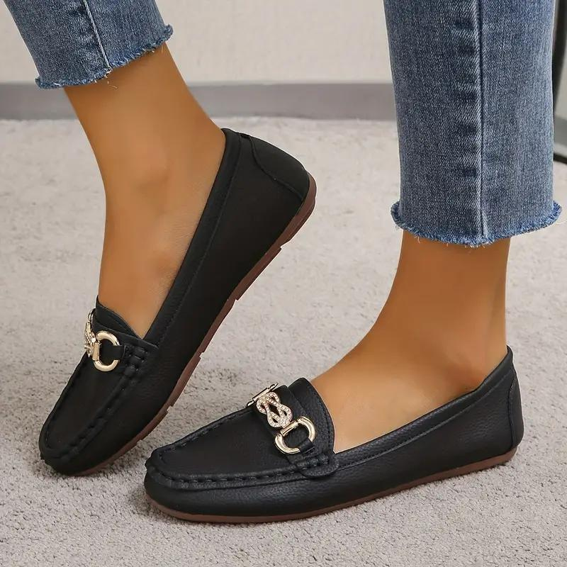 Women's Vegan Leather Loafers with Gold Accent and Stitch Detail
