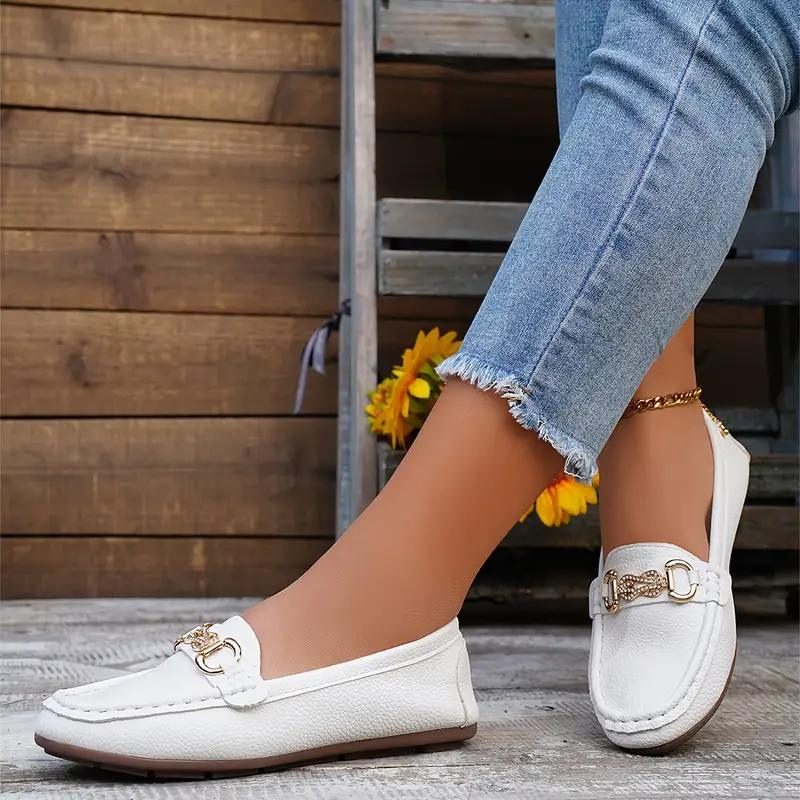 Women's Vegan Leather Loafers with Gold Accent and Stitch Detail