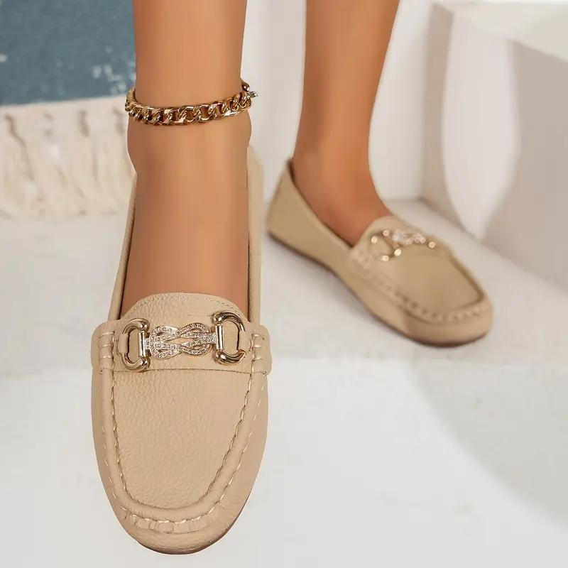 Women's Vegan Leather Loafers with Gold Accent and Stitch Detail