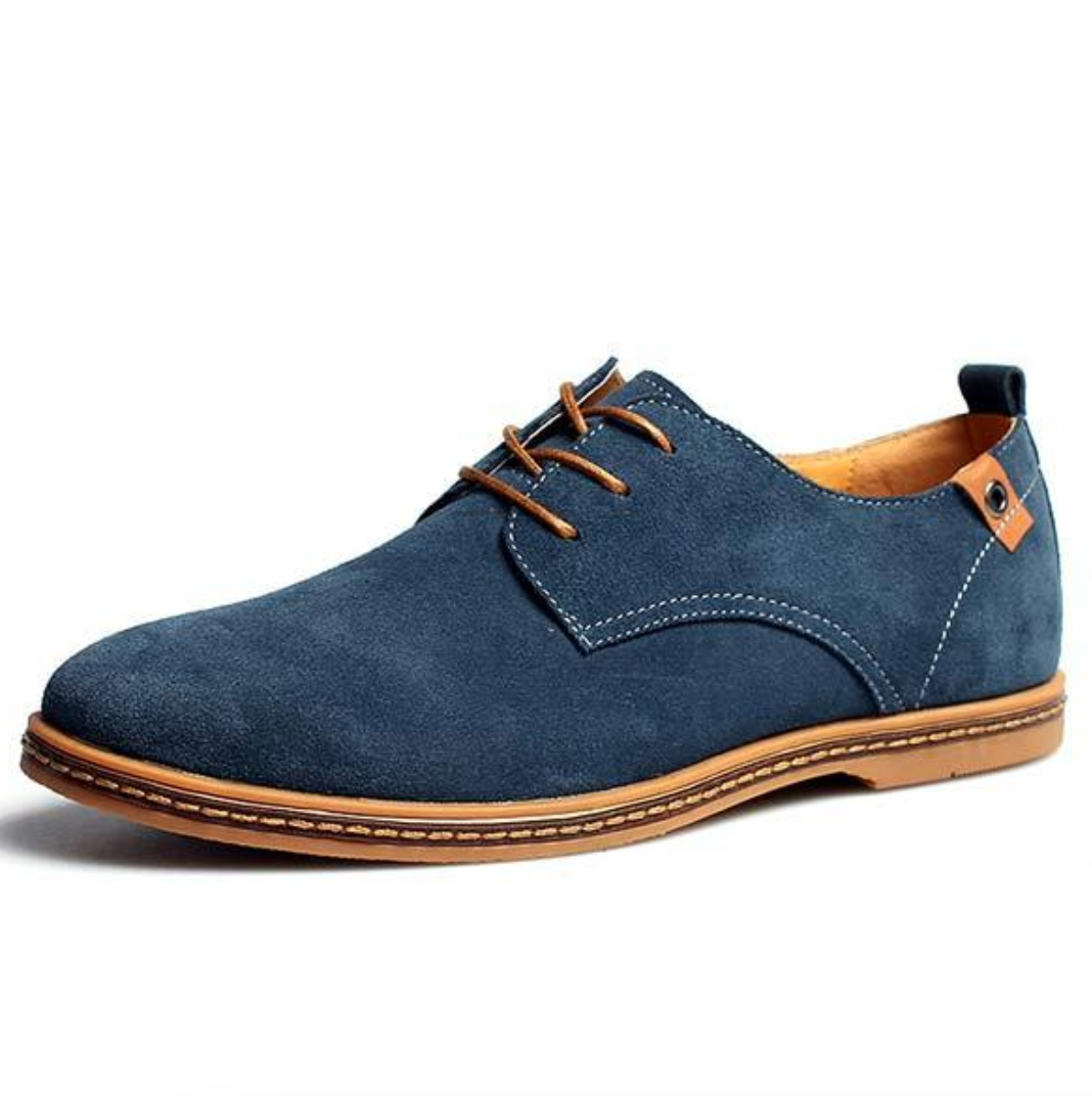 Men's Suede Oxford Shoes with Stitching and Lace-Up Style