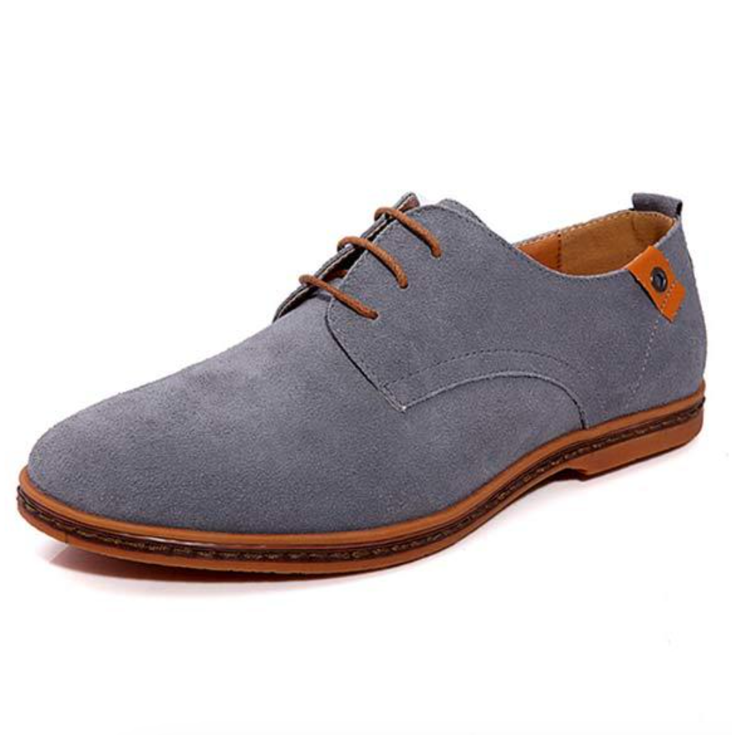 Men's Suede Oxford Shoes with Stitching and Lace-Up Style