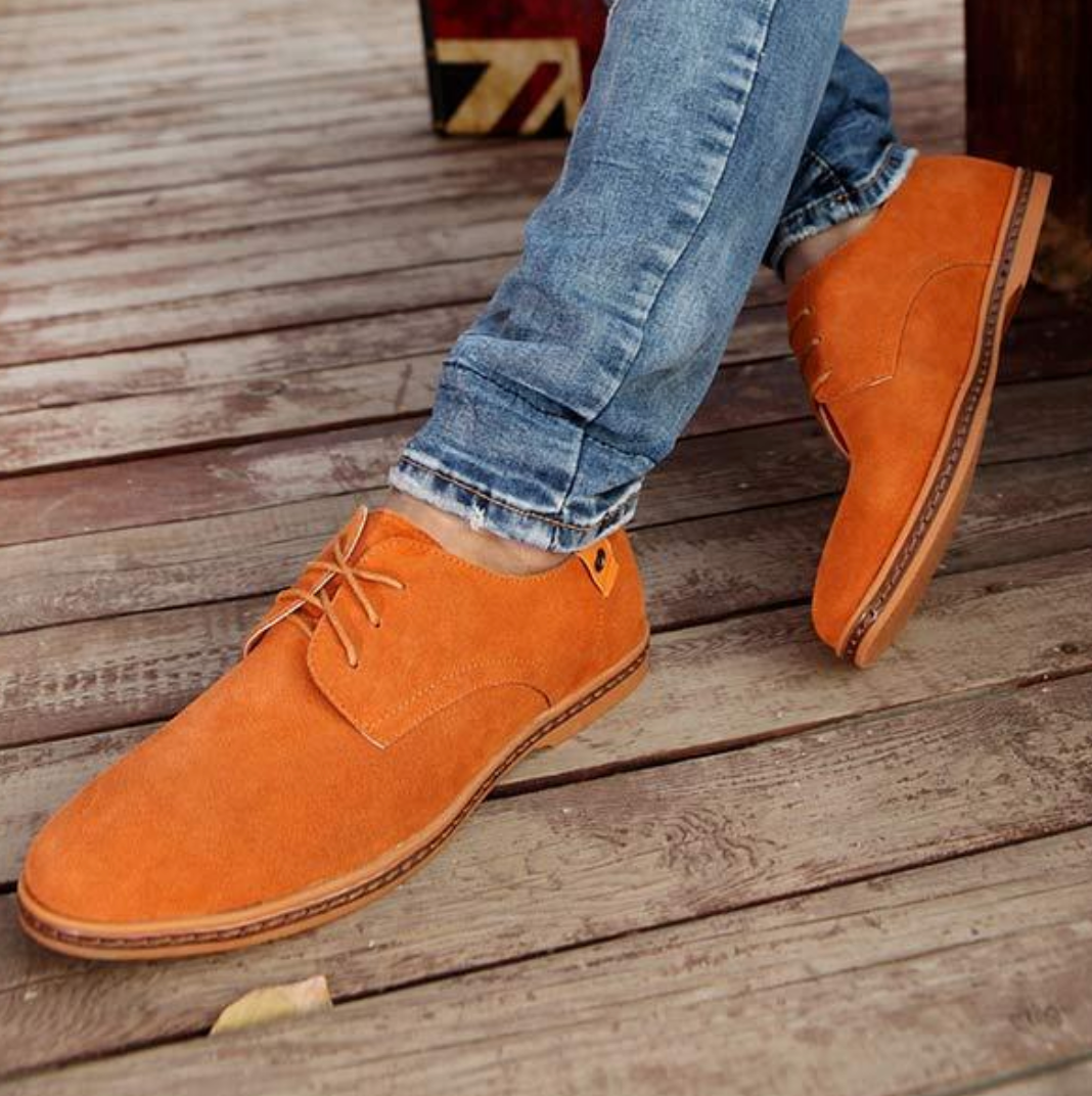 Men's Suede Oxford Shoes with Stitching and Lace-Up Style