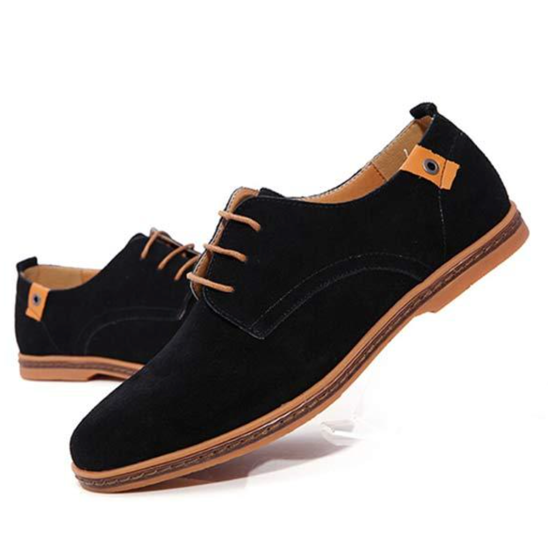 Men's Suede Oxford Shoes with Stitching and Lace-Up Style