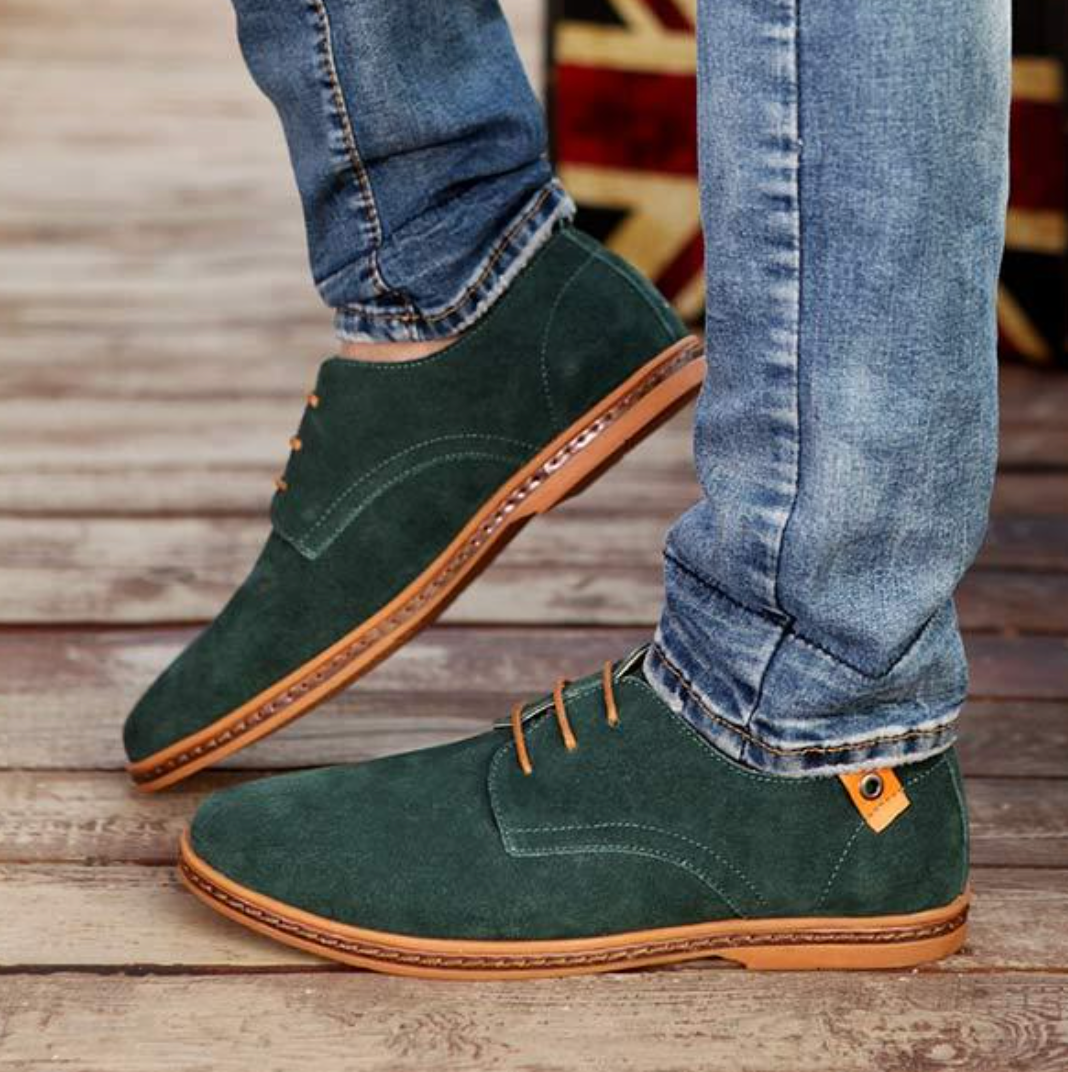 Men's Suede Oxford Shoes with Stitching and Lace-Up Style