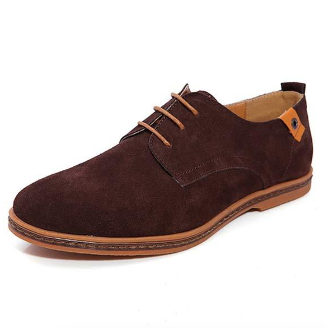 Men's Suede Oxford Shoes with Stitching and Lace-Up Style
