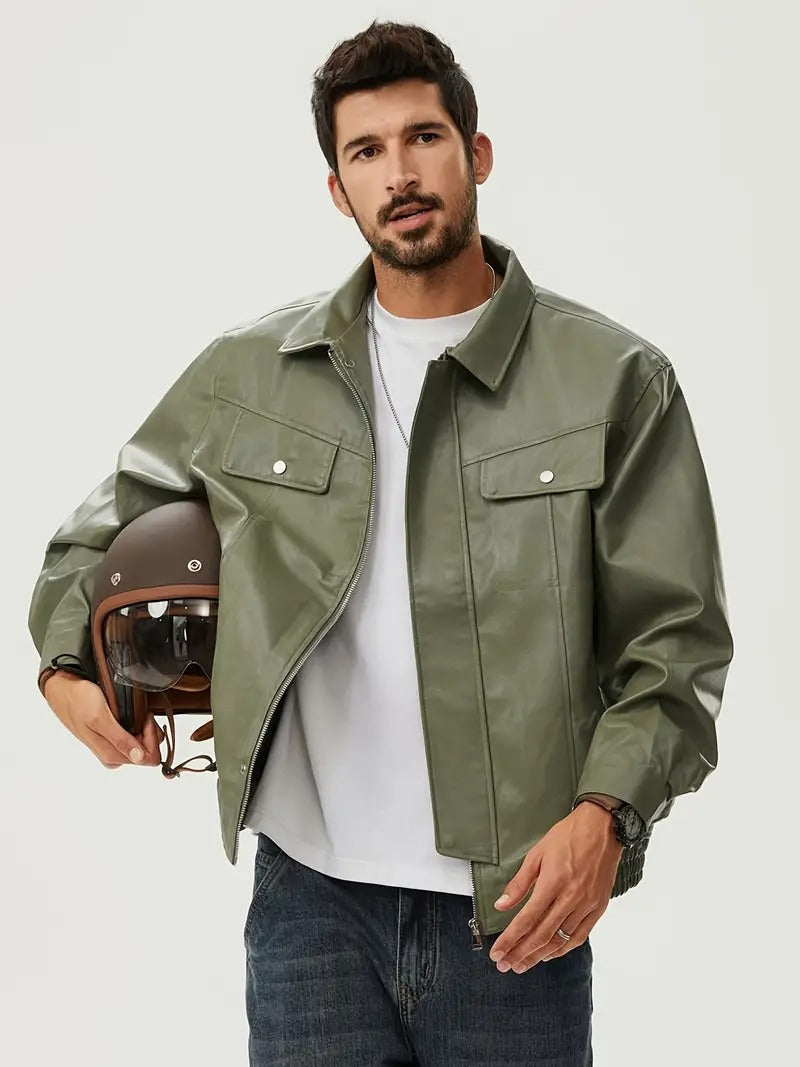 Men's Biker Style Zip Front Jacket