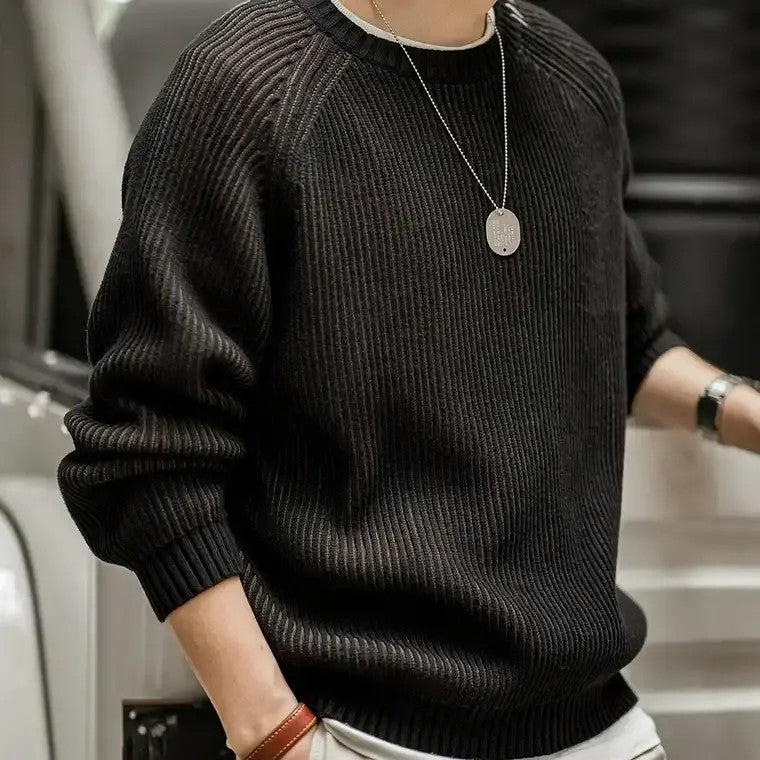Men's Black Ribbed Knit Sweater