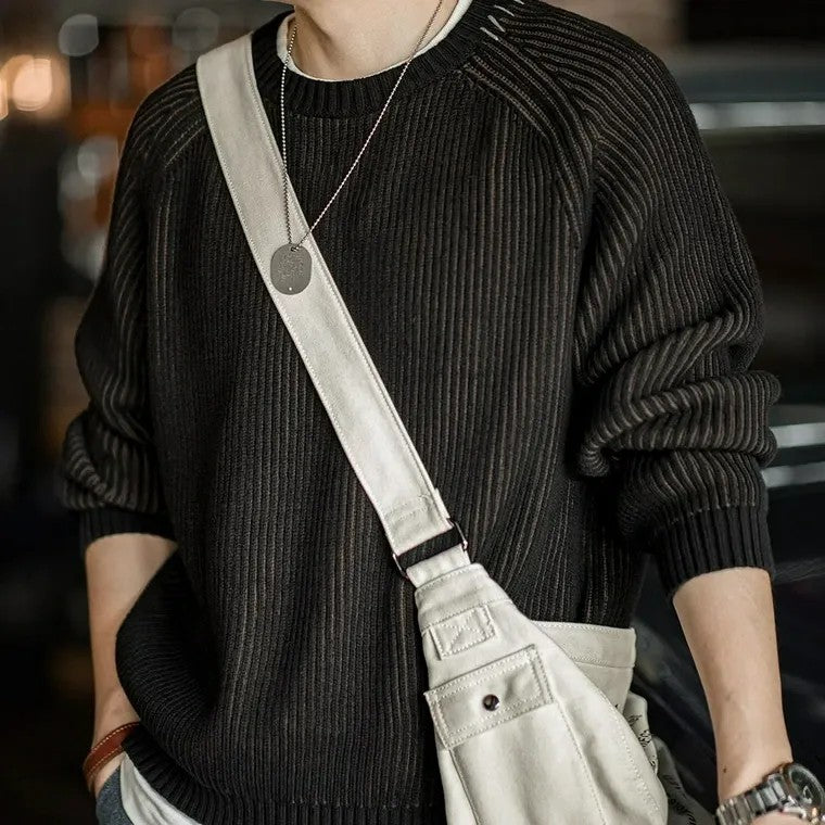 Men's Black Ribbed Knit Sweater