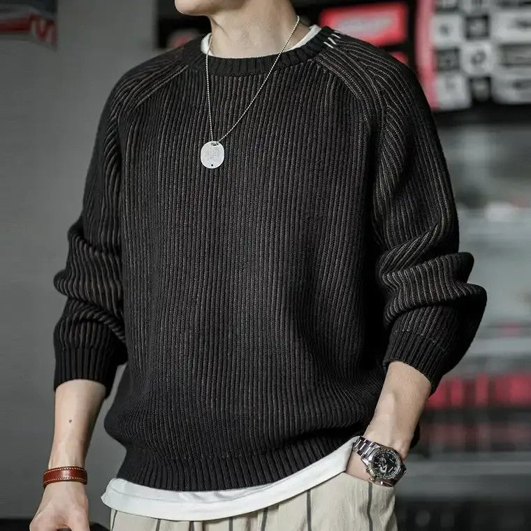 Men's Black Ribbed Knit Sweater