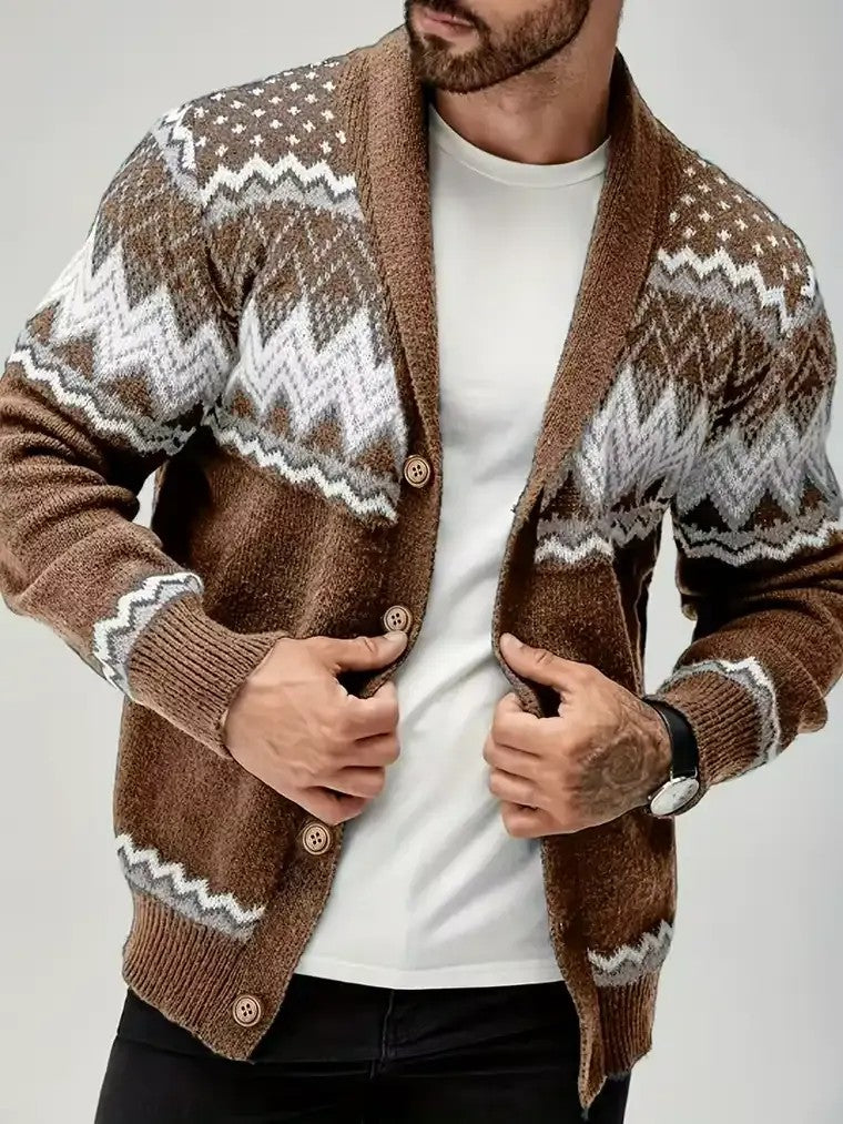 Men's Brown Fair Isle Cardigan