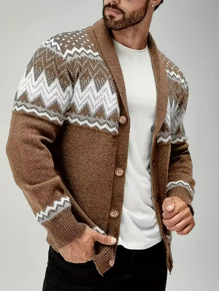 Men's Brown Fair Isle Cardigan